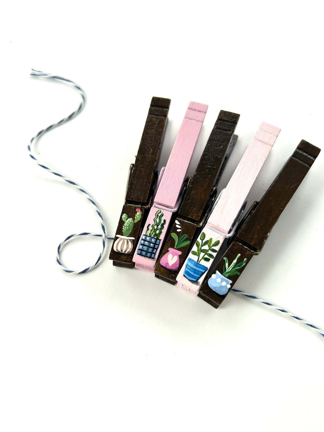 POTTED PLANTS CLOTHESPINS Painted Clothespin Urban Decor Photo Clips