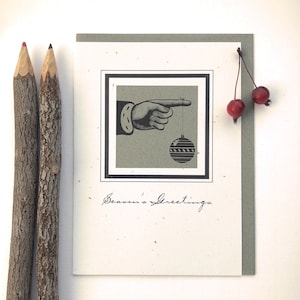 Handmade Ornament Christmas Card Set, Recycled Sage Green, Seasons Greetings