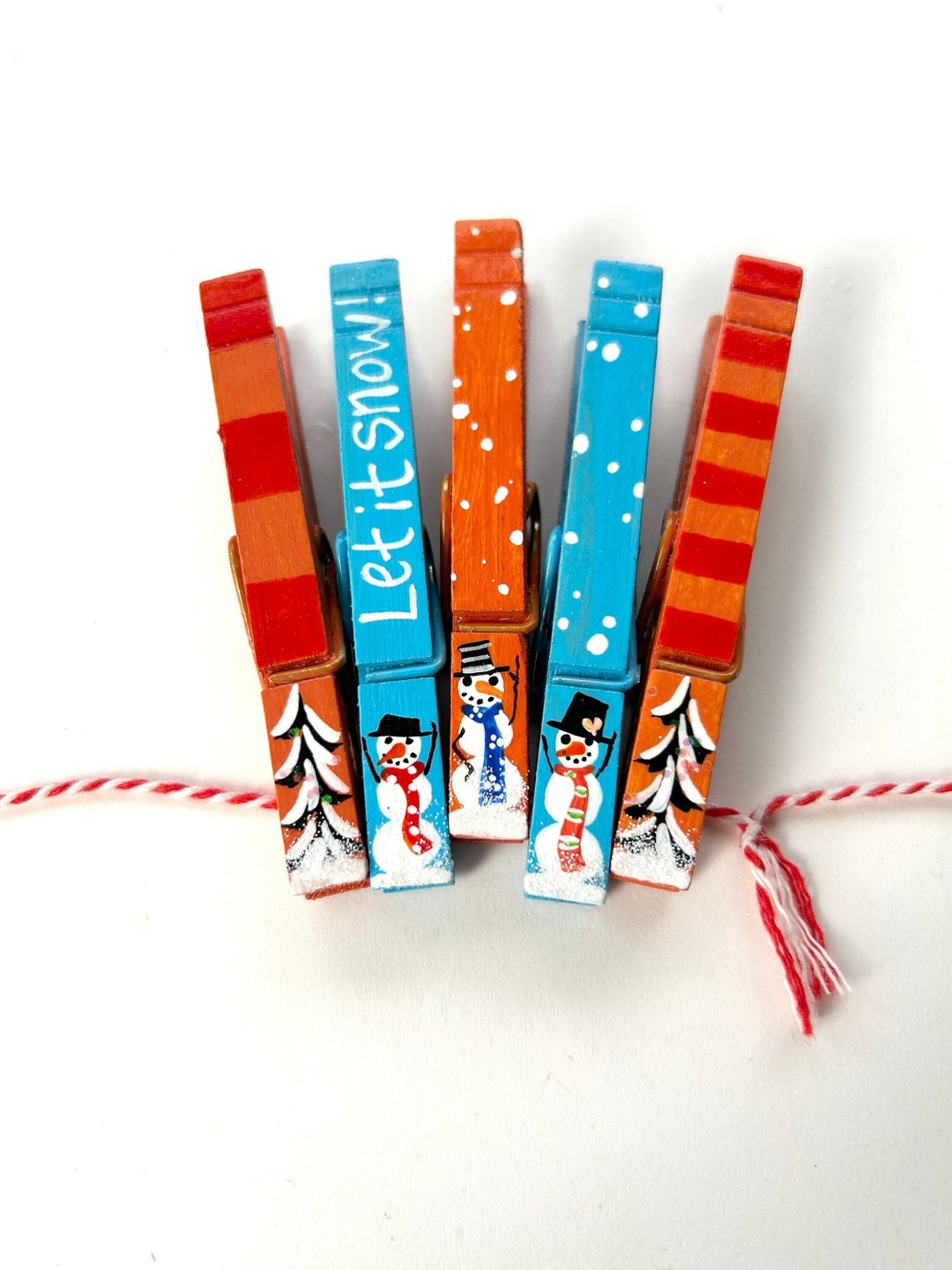 Snowman and Snow Covered Trees Clothespins Hand Painted