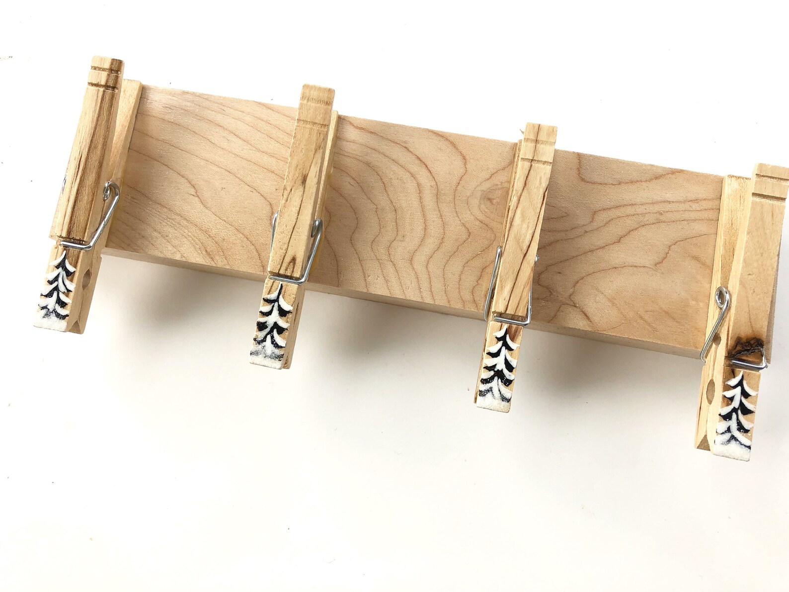 Winter Trees Clothespin Rack Painted Wooden Organizer Rack Etsy
