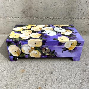 Hand Painted Jewelry Box: Purple Nursery Decor with Flowers & Butterfly