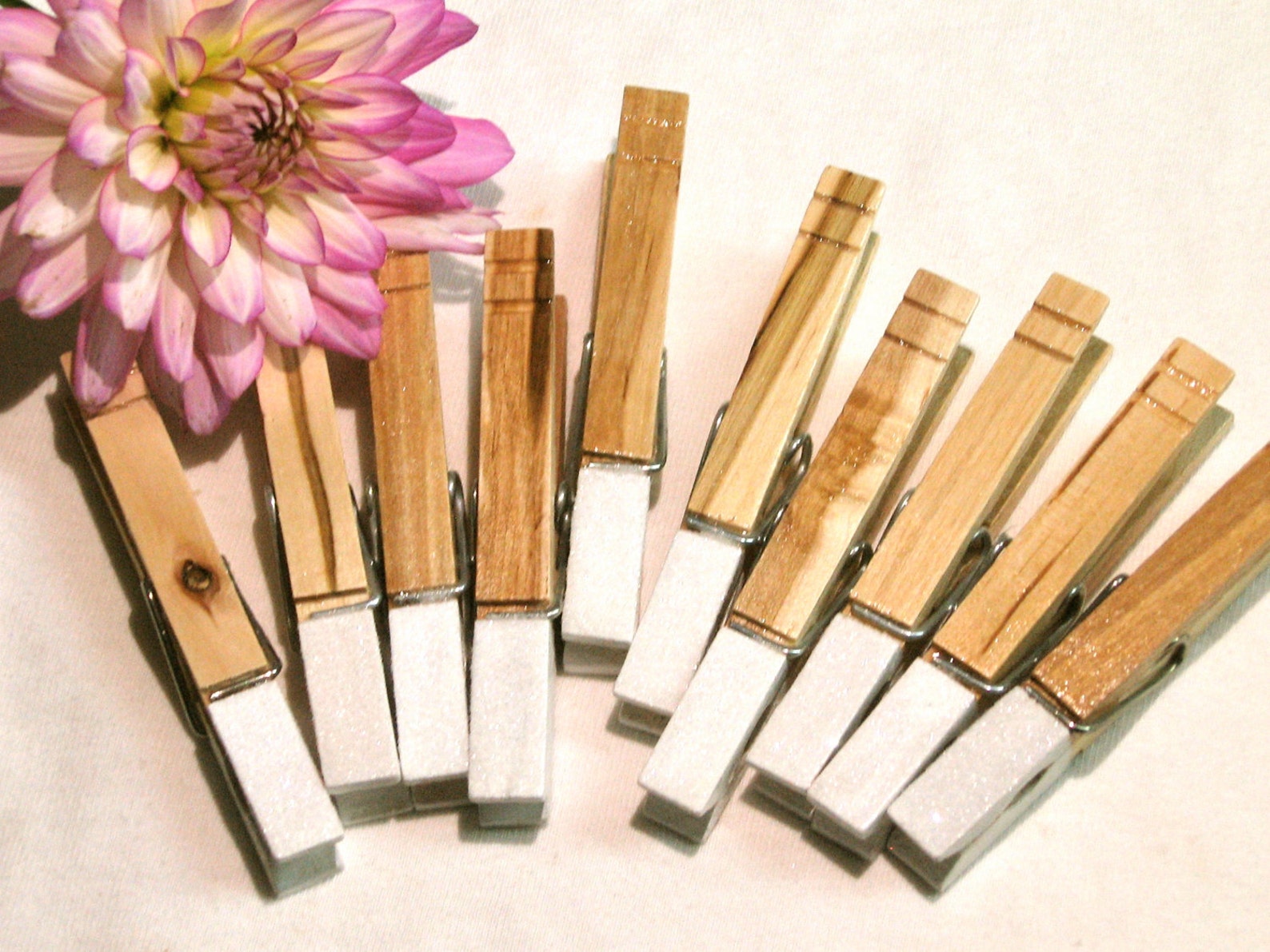 10 WEDDING CLOTHESPINS hand painted white glitter Etsy