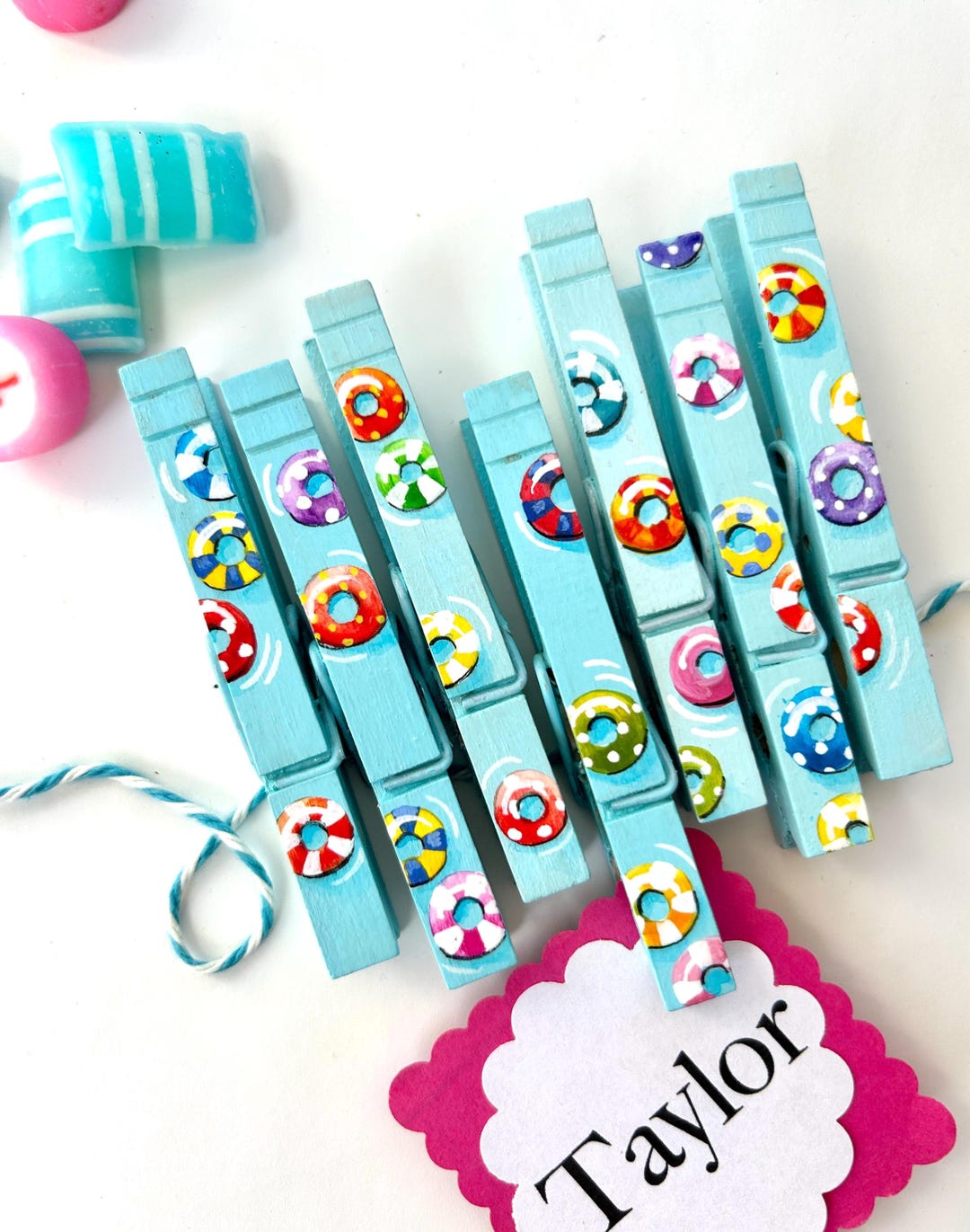 POOL FLOATIES CLOTHESPINS Hand Painted Inner Tubes Pool Party Favors ...