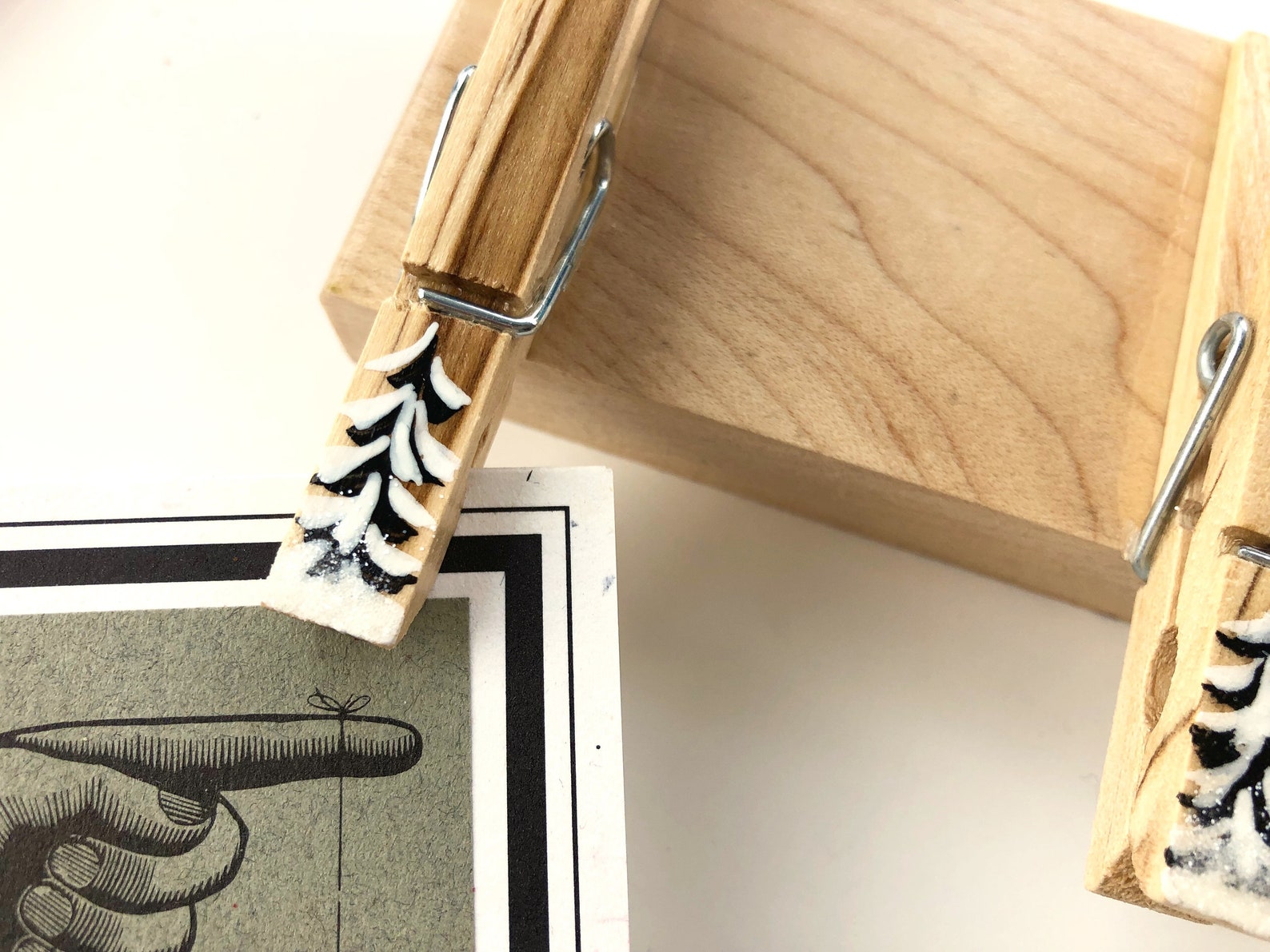 Winter Trees Clothespin Rack Painted Wooden Organizer Rack Etsy