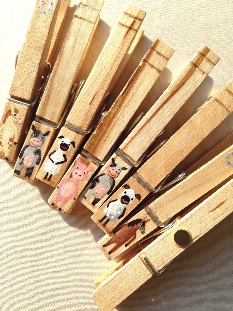 8 FARM ANIMALS CLOTHESPINS hand painted pig cow horse Etsy