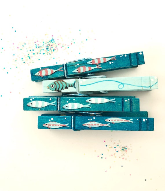 Sea Creature Clothespins Painted Magnetic Peg Fish Decoration Etsy
