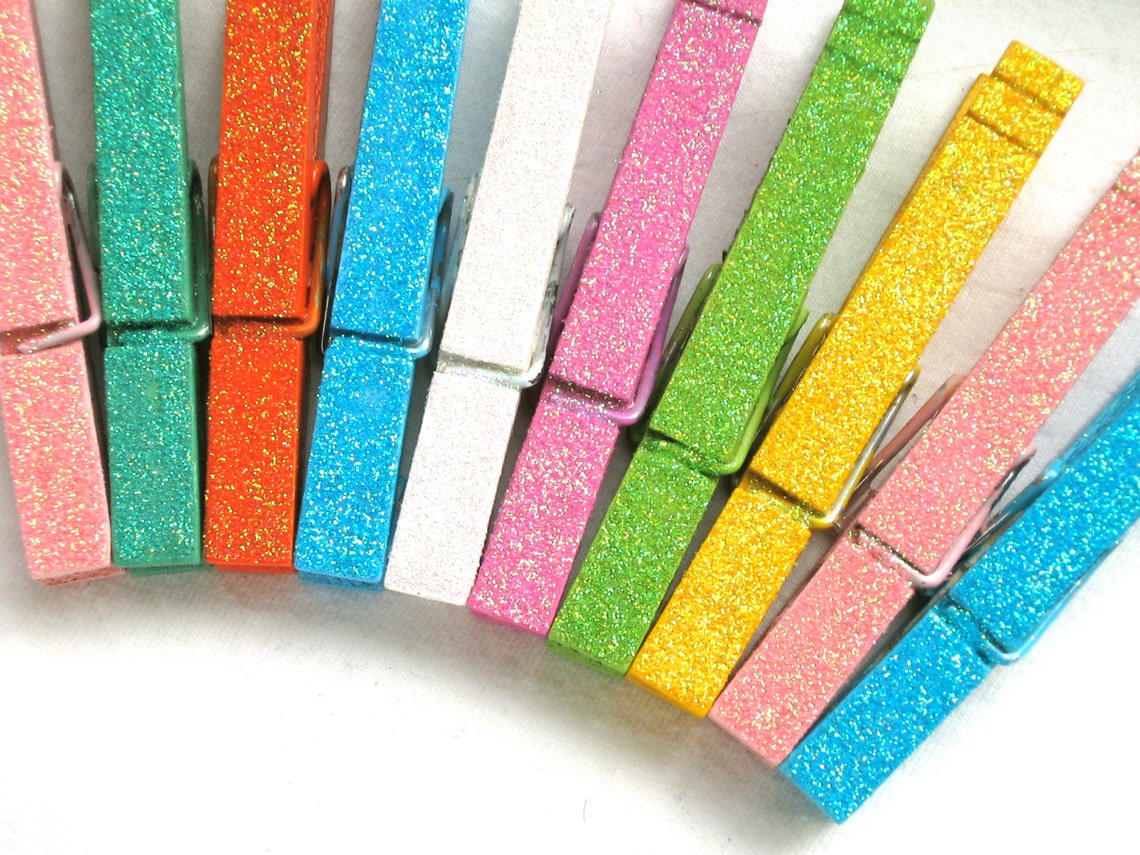 10 GLITTER CLOTHESPINS hand painted assorted colors Etsy