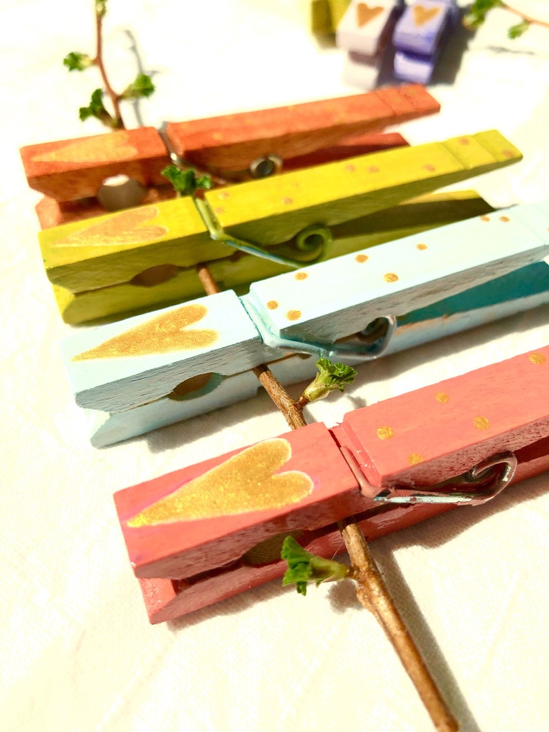 WEDDING CLOTHESPINS Hand Painted Peg Gold Heart Etsy