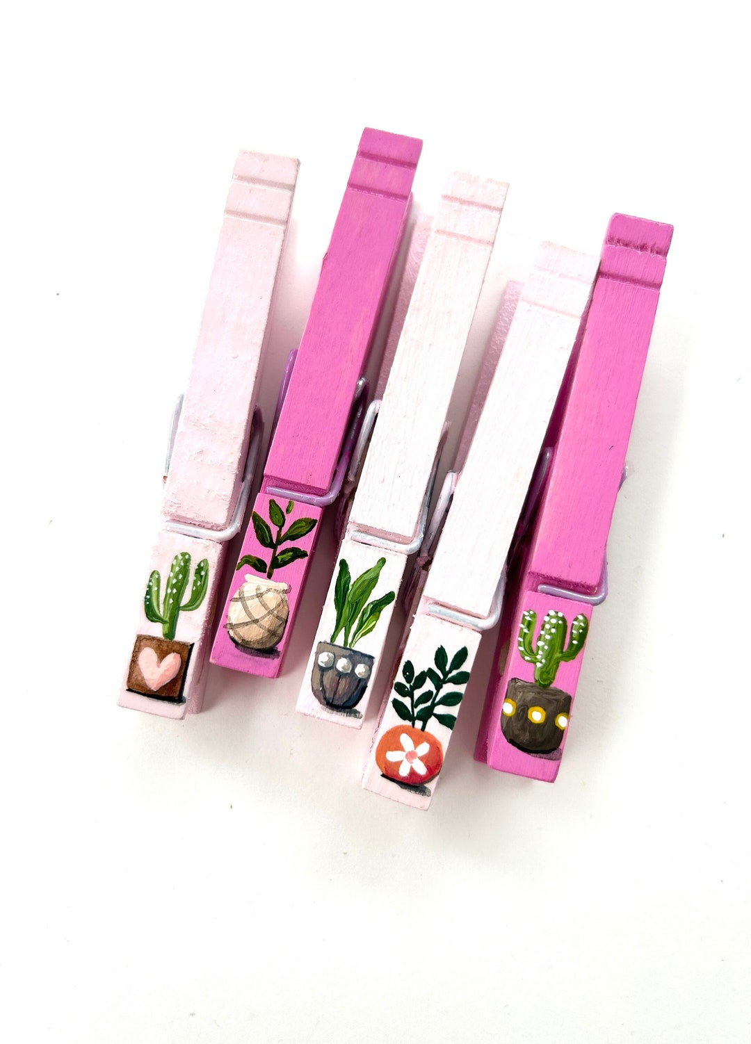 POTTED PLANTS CLOTHESPINS Painted Clothespin Urban Decor Photo Clips