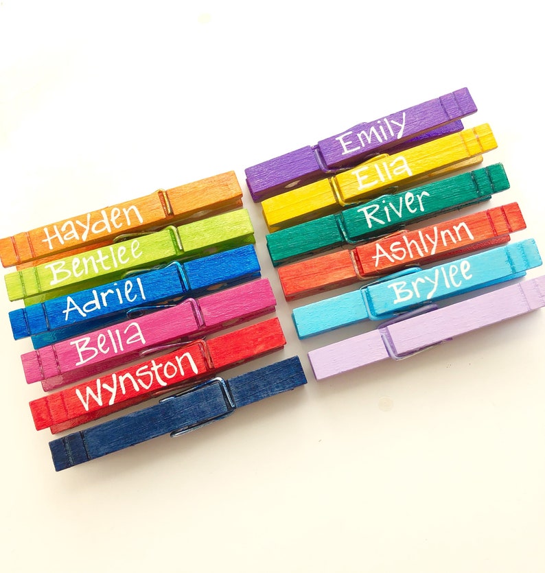 student classroom clothespins hand painted personalized kids artwork display classwork organizer teacher gift name tags school clothespins image 3