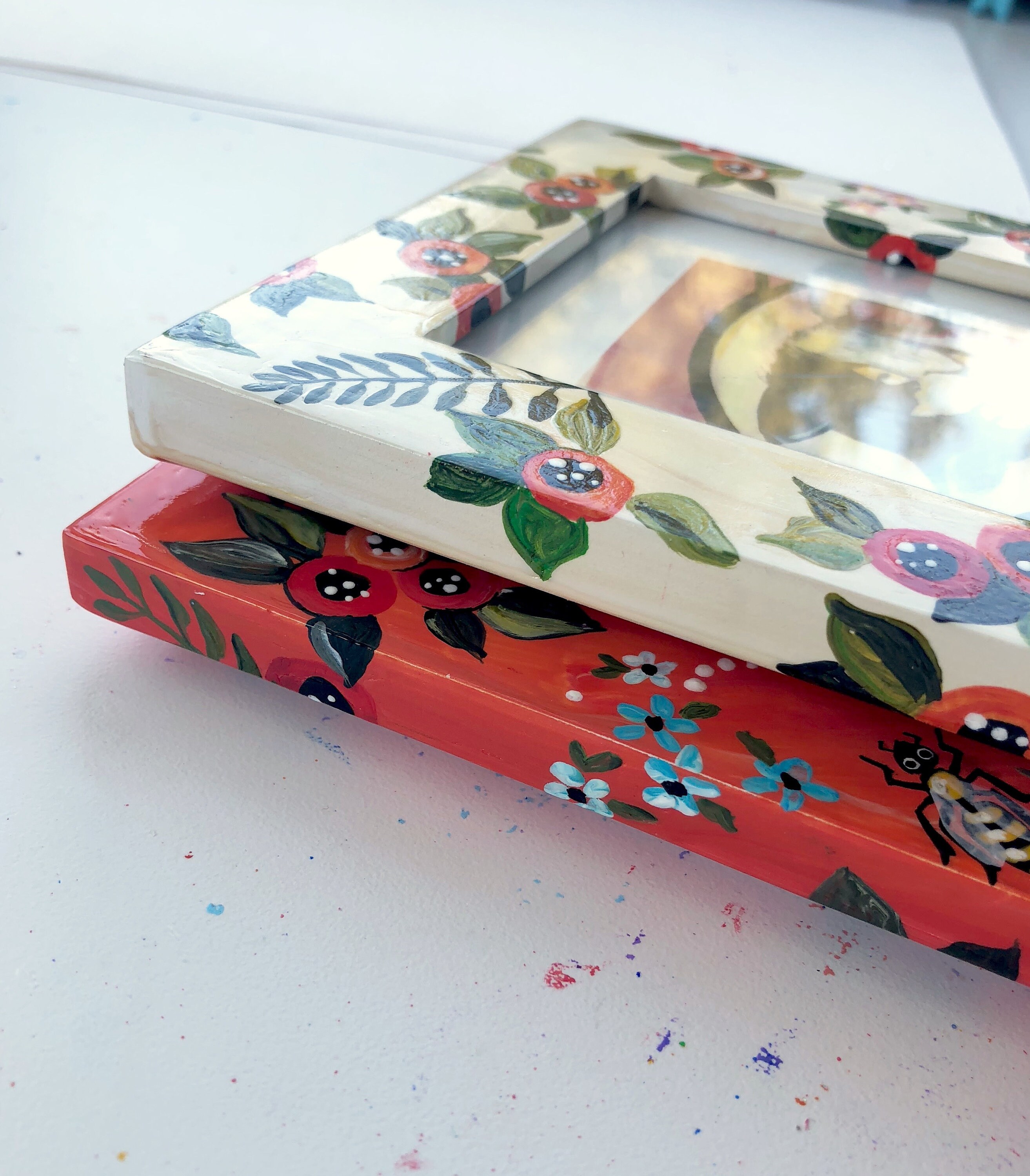 FLOWER PICTURE FRAME 3 1/2x5 Hand Painted White Orange Pink Etsy