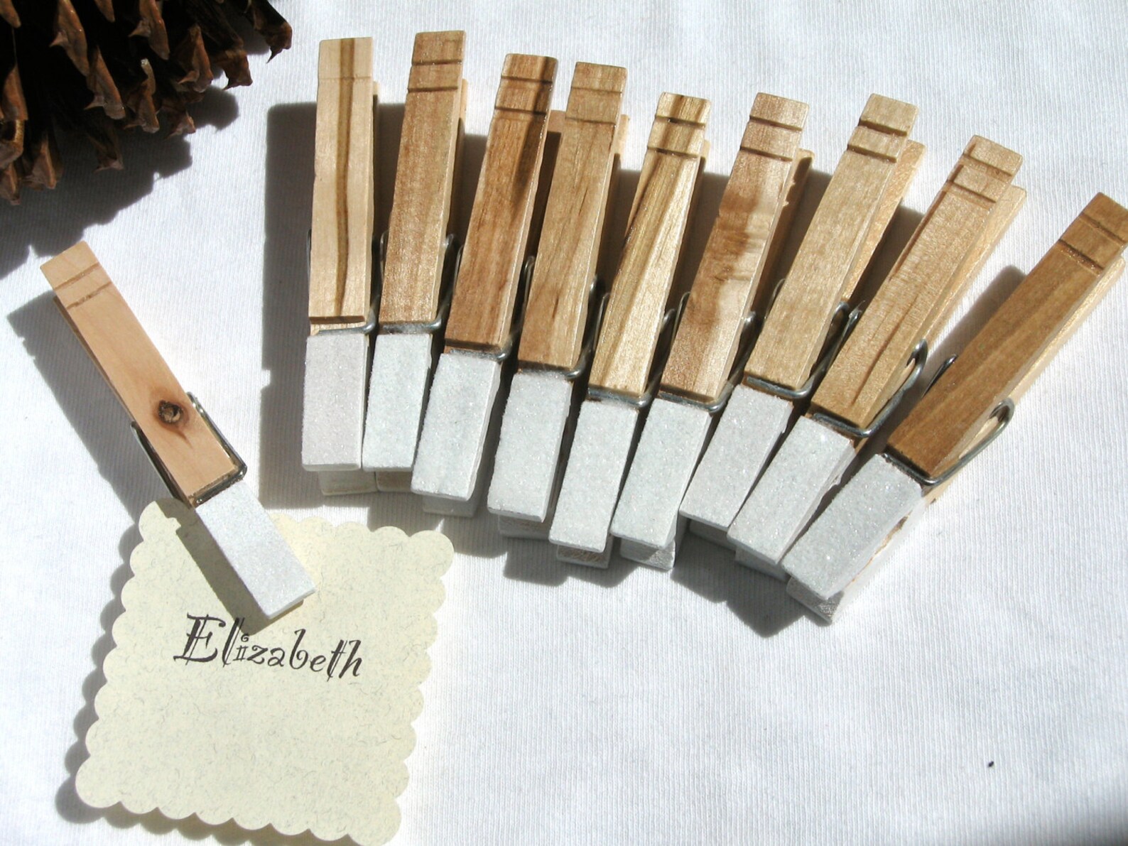 10 WEDDING CLOTHESPINS hand painted white glitter Etsy