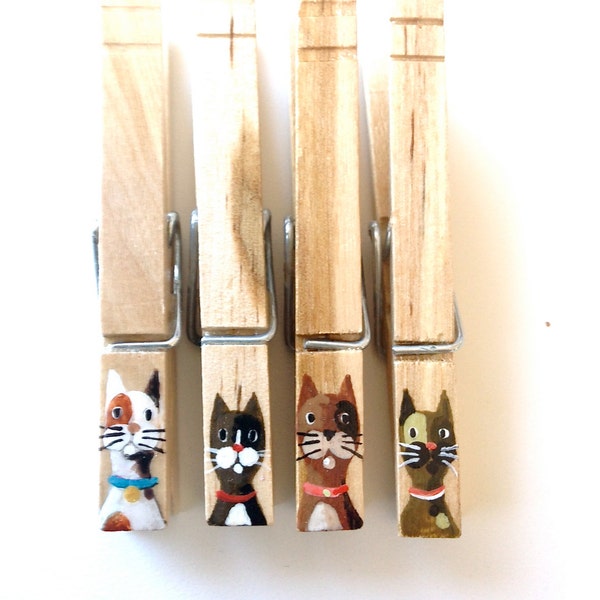 CAT CLOTHESPINS hand painted with magnets