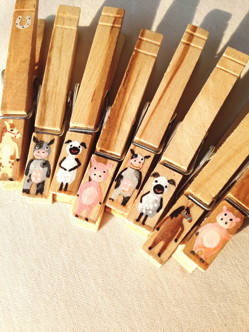 8 FARM ANIMALS CLOTHESPINS hand painted pig cow horse Etsy