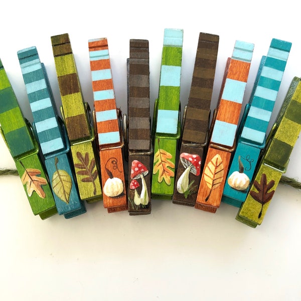 ROPA DE OTOÑOPIN imanes pintados a mano colocar soporte de tarjeta decoración mesa de acción de gracias boda otoño calabazas blancas bellota champiñón imán de pinza