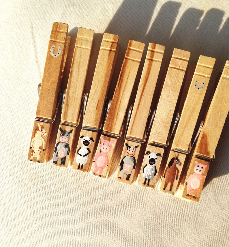 8 FARM ANIMALS CLOTHESPINS hand painted pig cow horse Etsy