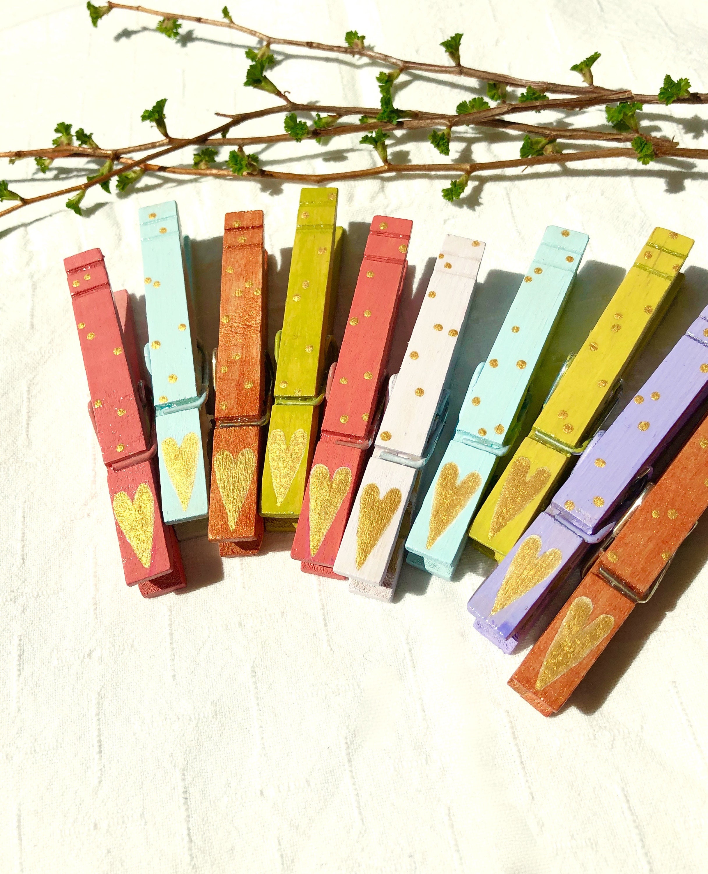 WEDDING CLOTHESPINS hand painted peg gold heart Etsy
