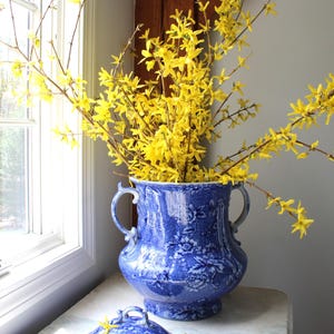 Victorian Ironstone Commode Jar - Flow Blue Floral Transferware - Waste Jar - Jardiniere