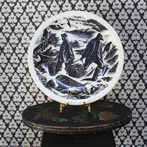 Vintage Wedgwood x Clare Leighton Plate - Lobstering - New England Industries - Wood Engraving - Creamware