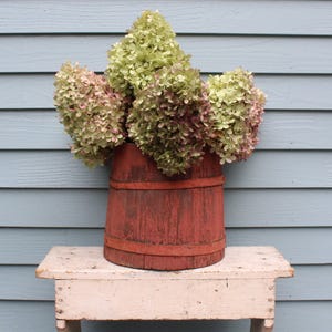 Antique Red Painted Wooden Farm Bucket -  Sap Bucket - Steel Bands - Old Red Paint