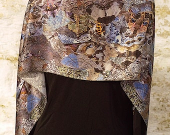 Grey Moth Collage Silk Crepe Satin Scarf