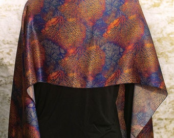 Hydrangea Petals Silk Scarf in Dark Blues Burnt Oranges and Greys