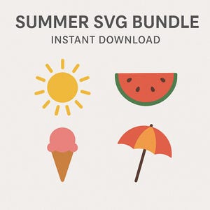 Pacchetto SVG estivo / Clipart di spiaggia, gelato, sole e frutta