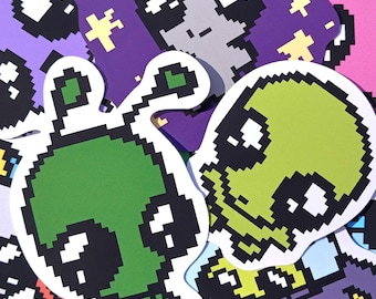 SILLY ALIEN STICKERS Glossy or Matte Pixel Style Vinyl Stickers