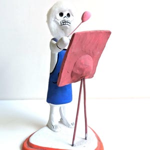 Vintage Mexican Folk Art Clay Skeleton Painter Figurine - 5" Day of the Dead Calavera Artist at Easel - Handmade Dia de los Muertos Collecti