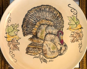 Vintage Hand-Painted Turkey Platter
