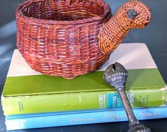 Vintage Wicker Turtle Planter