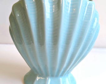 Vintage Blue Ceramic Seashell Toothbrush Holder - Coastal Vanity Decor, Nautilus Shell Bud Vase, 4-Hole Multi Flower Frog, Made in Taiwan Fo