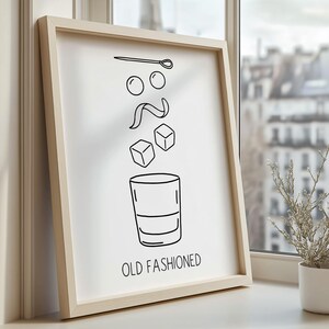 Ouderwetse cocktailkunstprint | Ouderwetse cocktailposter | Klassieke cocktailkunst | Home Barkunst | Decoratie barwagen | Klassiek bardecor