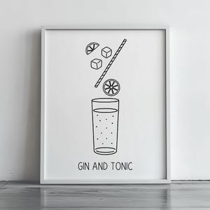 Gin-tonic-kunstafdruk | Gin-tonic cocktailprint | Klassieke cocktailkunst | Decoratie barwagen | Home Barkunst | Gin-tonic cadeau