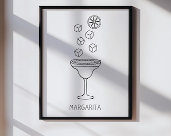 Margarita Cocktail Art Print: Minimalist Home Bar Decor