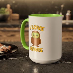 Taza "Amo los kiwis", linda taza de café con dibujo de pájaro kiwi, divertido regalo de pájaro no volador, taza para amantes de las aves, idea de regalo de naturaleza con pájaro kiwi