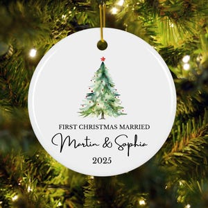 Personalized Christmas Ornament, First Christmas Married Decoration, Holiday Keepsake, Tree Ornament, New Home Gift, Family Celebration