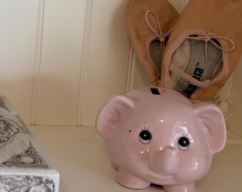 Vintage Pink Ceramic Elephant Bank