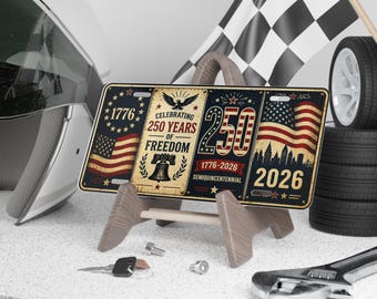 USA 250th Anniversary Car Vanity Plate, 1776 2026 Liberty Bell American Flag Patriotic Vintage License Plate Metal Decor