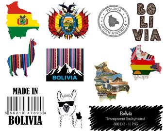 Bolivia Travel Clipart Bundle, Landmarks, Llama, Flags (Digital Download)