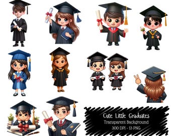 Cartoon Graduation Clipart PNG Bundle, Kids Graduate Graphics (Digital Download)