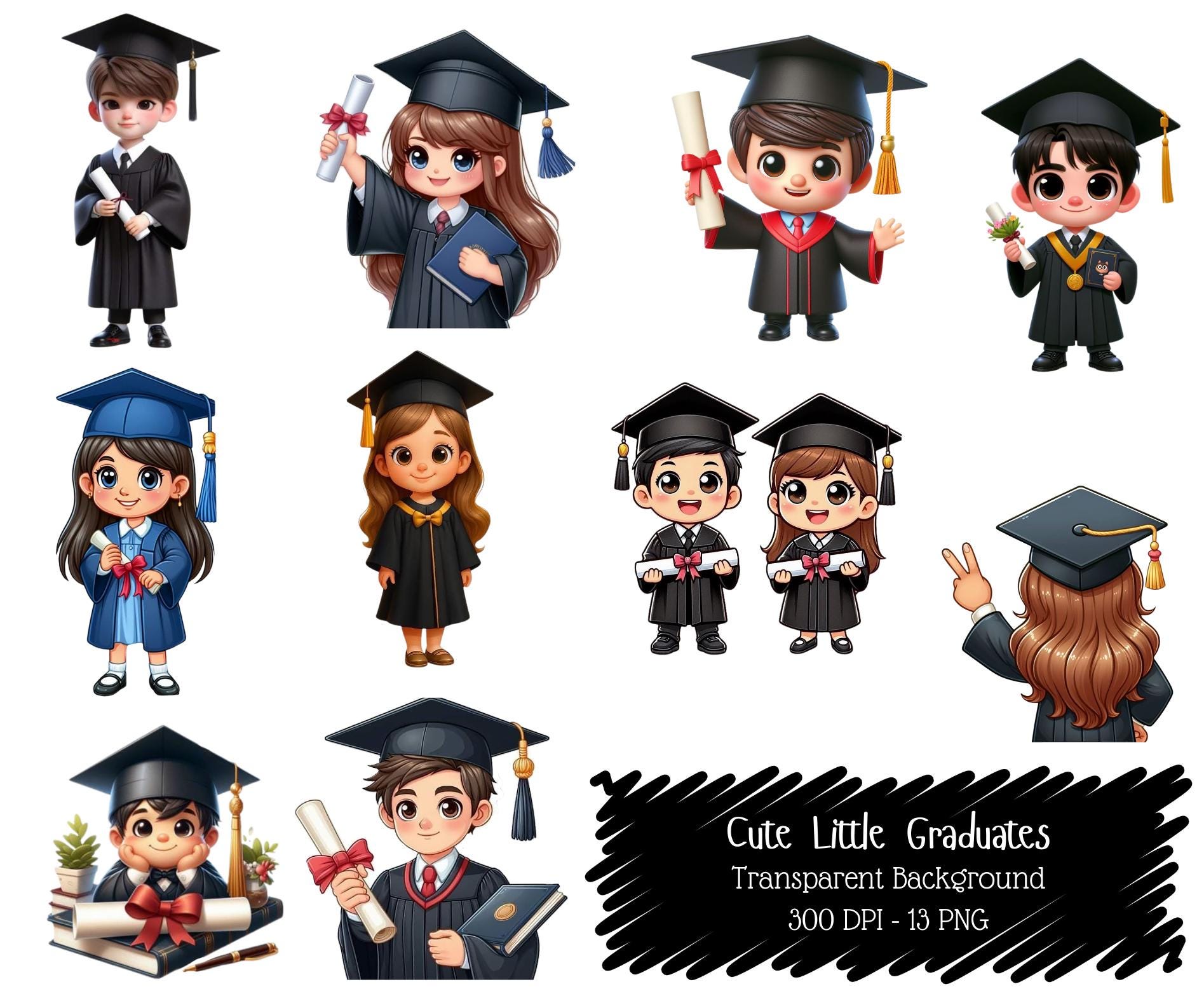 Little Graduation Kids PNG Bundle • Cartoon Graduate Clipart - Etsy