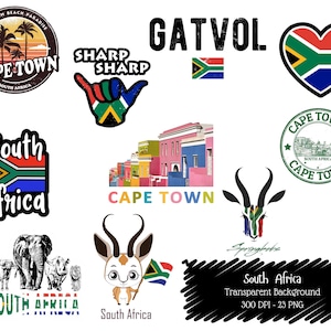 South Africa Clipart Bundle: Safari Animals, Cape Town, Flag Heart (PNG)
