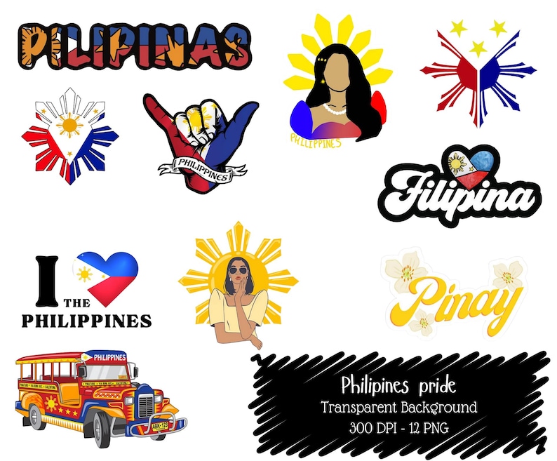Filipina Graphics Philippines PNG Bundle • 12 Clipart Designs • Flag, Culture, Pinay ...
