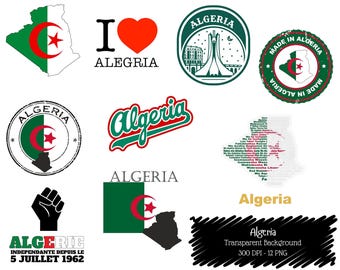 Algeria Map Flag Clipart Bundle, Travel Icons, North Africa Graphics (Digital Download)
