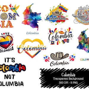Pakiet PNG Kolumbii • 11 projektów clipart • Mapa, flaga, kultura • Przezroczyste PNG