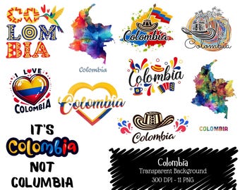 Colombia PNG Bundle • 11 Clipart Designs • Map, Flag, Culture • Transparent PNG