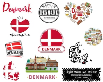 Denmark Clipart PNG Bundle: Danish Flag, Copenhagen, Travel Graphics (Digital Download)