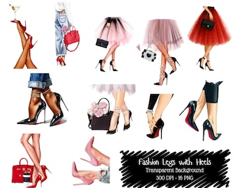 Glam Girl Clipart: Fashion Legs, High Heels PNG Bundle (300 DPI Digital Download