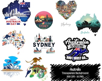 Australia Travel Clipart Bundle, Sydney Opera House, Kangaroo Koala (300 DPI PNG)